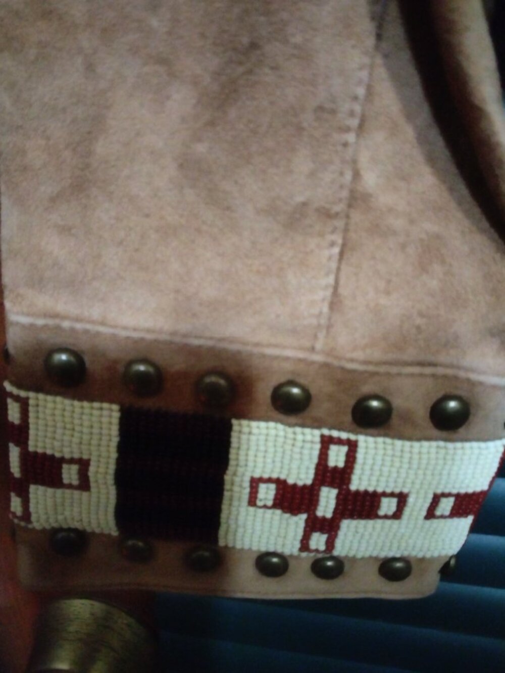 Vintage Sitting Bull Style Beaded And Studded Suede Jacket Size S - Picture 4 of 9